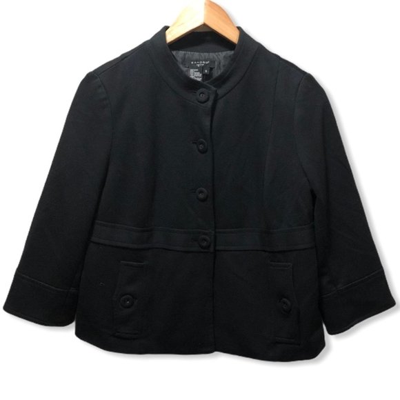 {Sandro} Black Mandarin Collar Swing Jacket - Picture 1 of 8